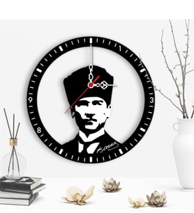 Dekoratif Atatürk Tasarımlı Ahşap Duvar Saati - 5