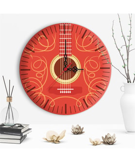 Dekoratif Gitar Tasarımlı Ahşap Duvar Saati