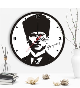Dekoratif Atatürk Tasarımlı Ahşap Duvar Saati - 1