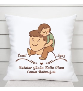 Baba-Oğul İsimli Kare Yastık (Beyaz)