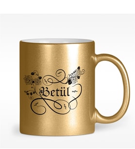 BK Gift Kişiye Özel Kaligrafi İsim Tasarımlı Altın Yaldızlı Kupa Bardak - 2