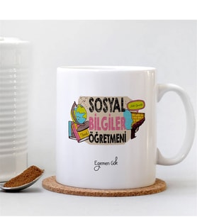 BK Gift Kişiye Özel Mesleki Sosyal Bilgiler Öğretmeni Beyaz Kupa Bardak - 3