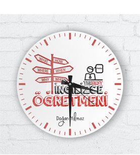BK Gift Kişiye Özel İngilizce Öğretmeni Cam Duvar Saati