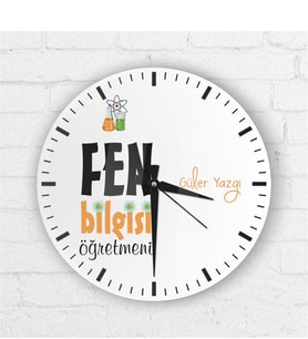 BK Gift Kişiye Özel Fen Bilgisi Öğretmeni Cam Duvar Saati