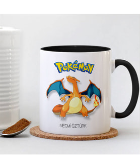 BK Gift Kişiye Özel Pokemon Charizard Siyah Kupa Bardak - 002