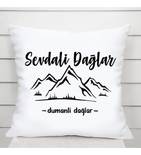 Sevdali Dağlar Saten Kare Yastık (Beyaz)
