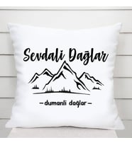Sevdali Dağlar Saten Kare Yastık (Beyaz)