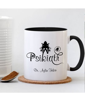 BK Gift Kişiye Özel Mesleki Psikiatr Siyah Kupa Bardak