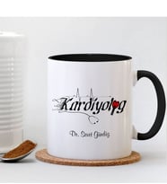 BK Gift Kişiye Özel Mesleki Kardiyolog Siyah Kupa Bardak