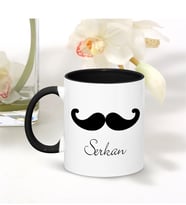 BK Gift Kişiye Özel Bıyıklı Siyah Kupa Bardak