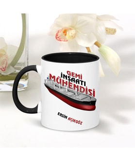 BK Gift Kişiye Özel Mesleki Gemi İnşaatı Mühendisi Siyah Kupa Bardak