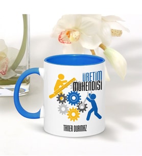 BK Gift Kişiye Özel Mesleki Üretim Mühendisi Mavi Kupa Bardak - 002