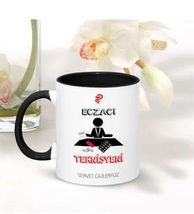 BK Gift Kişiye Özel Mesleki Eczacı Teknisyeni Siyah Kupa Bardak - 003