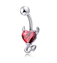 Chavin Kırmızı Kalp Taşlı Şeytan Çelik Göbek Piercing dt70kr