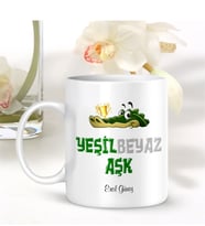 BK Gift Kişiye Özel Yeşil Beyaz Aşk Kupa Bardak