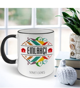 BK Gift Kişiye Özel Mesleki Emlakçı Siyah Kupa Bardak - 001