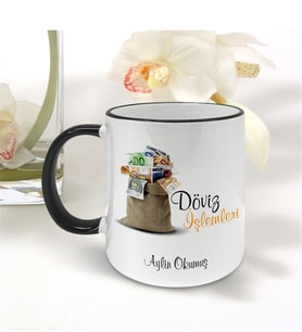 BK Gift Kişiye Özel Mesleki Döviz İşlemleri Siyah Kupa Bardak - 001