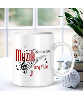 BK Gift Kişiye Özel Mesleki Müzik Öğretmeni Beyaz Kupa Bardak - 001