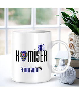 BK Gift Kişiye Özel Mesleki Başkomiser Beyaz Kupa Bardak - 001