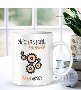 BK Gift Kişiye Özel Mesleki Makina Mühendisi Beyaz Kupa Bardak - 001