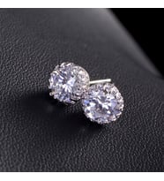 1Carat Kral Tacı Motifli Beyaz Tek Taş Bayan Erkek Küpe df09