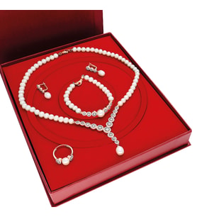 Chavin Rose İnci Gümüş Kolye Küpe Bileklik Yüzük Takım Set dz42