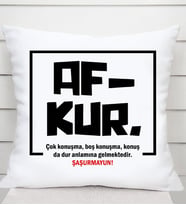 Afkur Kelime Anlamlı Saten Kare Yastık