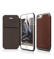 Elago Leather Flip Kapaklı Gri Taba Deri İphone 6 6S Kılıf