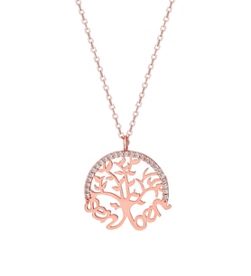 Rose Zirkon Taşlı Tasarım  Sen Ben Yazılı Kolye Ps0656