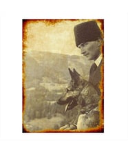 Ahşap Tablo Atatürk Ve Kurt Köpeği