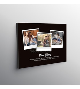 Kişiye Özel 3 Polaroid Fotoğraflı Yazılı Kanvas Tablo -  Orta Boy (40X60)
