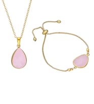 Altın Kaplama Bayan Pembe Taşlı Kolye Bileklik Set Ps0478