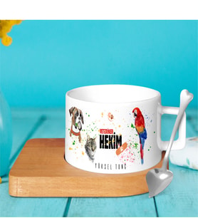 BK Gift Kişiye Özel Mesleki Veteriner Hekim Ahşap Altlıklı Seramik Fincan - 5