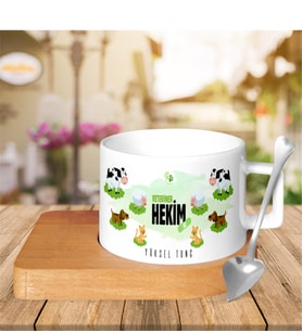 BK Gift Kişiye Özel Mesleki Veteriner Hekim Ahşap Altlıklı Seramik Fincan - 4