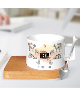 BK Gift Kişiye Özel Mesleki Veteriner Hekim Ahşap Altlıklı Seramik Fincan - 3