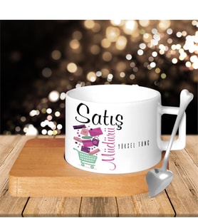 BK Gift Kişiye Özel Mesleki Satış Müdürü Ahşap Altlıklı Seramik Fincan