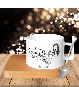 BK Gift Kişiye Özel Mesleki Saç Tasarımcı Ahşap Altlıklı Seramik Fincan - 1
