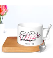 BK Gift Kişiye Özel Mesleki Moda Tasarımcısı Ahşap Altlıklı Seramik Fincan - 4