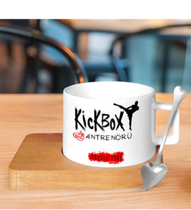 BK Gift Kişiye Özel Mesleki Kick Box Antrenörü Ahşap Altlıklı Seramik Fincan - 1