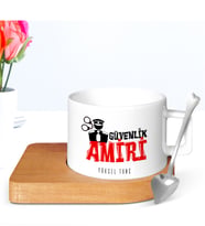 BK Gift Kişiye Özel Mesleki Güvenlik Amiri Ahşap Altlıklı Seramik Fincan