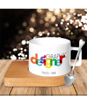 BK Gift Kişiye Özel Mesleki Grafik Tasarımcı Ahşap Altlıklı Seramik Fincan - 4