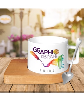 BK Gift Kişiye Özel Mesleki Grafik Tasarımcı Ahşap Altlıklı Seramik Fincan - 2