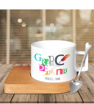 BK Gift Kişiye Özel Mesleki Grafik Tasarımcı Ahşap Altlıklı Seramik Fincan - 1