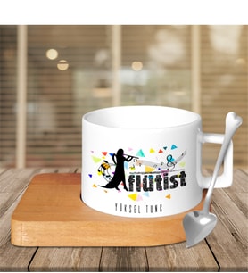 BK Gift Kişiye Özel Mesleki Flütist Ahşap Altlıklı Seramik Fincan - 4