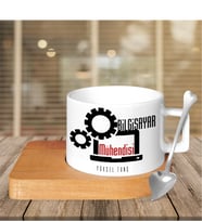 BK Gift Kişiye Özel Mesleki Bilgisayar Mühendisi Ahşap Altlıklı Seramik Fincan - 3