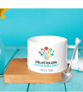BK Gift Kişiye Özel Mesleki Bilgi İşlem Sorumlusu Ahşap Altlıklı Seramik Fincan