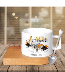 BK Gift Kişiye Özel Mesleki Yapım Mühendisi Ahşap Altlıklı Seramik Fincan - 1