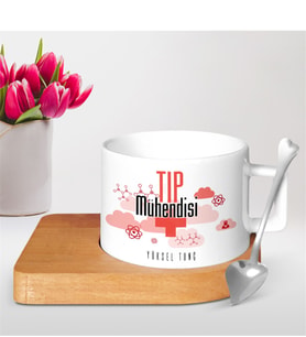 BK Gift Kişiye Özel Mesleki Tıp Mühendisi Ahşap Altlıklı Seramik Fincan