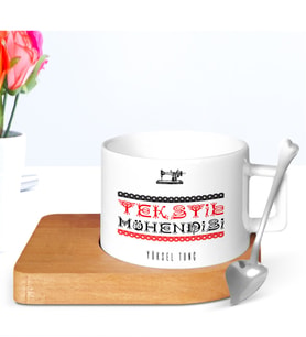 BK Gift Kişiye Özel Mesleki Tekstil Mühendisi Ahşap Altlıklı Seramik Fincan - 4