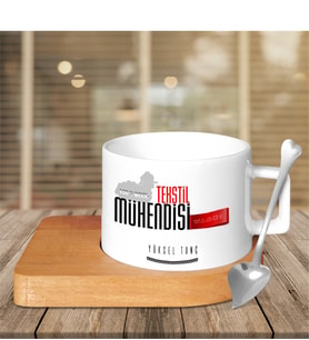 BK Gift Kişiye Özel Mesleki Tekstil Mühendisi Ahşap Altlıklı Seramik Fincan - 3